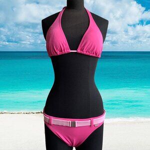 Billabong surf BLUE CRUSH era Vintage bikini pink belted halter top set RARE